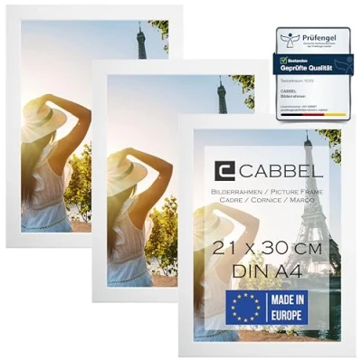 Afbeelding van CABBEL 3 pack fotolijsten 21x30 cm DIN A4 modern van MDF met acrylglas/portretlijst/wissellijst in wit