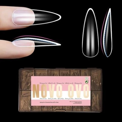 Afbeelding van NOVO OVO L Gebeeldhouwde amandnagels voor gebogen nagels, gevormde ballerina extra dikke lange kunstnagels, volledige afdekking x 15 maten, 450 stuks