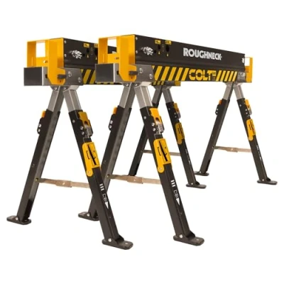 Afbeelding van ROUGHNECK® COLT 600E Sawhorse, Heavy Duty Steel Construction, Weight Baring Capacity 589kg each, 1178kg Per Pair with Height Adjustable Legs for Woodworking &amp; Construction 2 Pack