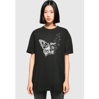 Afbeelding van Merchcode IT ́S YOUR TIME TO Bloom Tshirt print, Dames, Maat: 4XL, Black