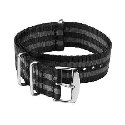 Afbeelding van Archer Watch Straps NATO Band van Hoogwaardige Kwaliteit Geweven Nylon Zwaar Uitgevoerde Vervangende Horlogeband in Militaire Stijl (Zwart/Grijs, Roestvrij Staal, 22mm)