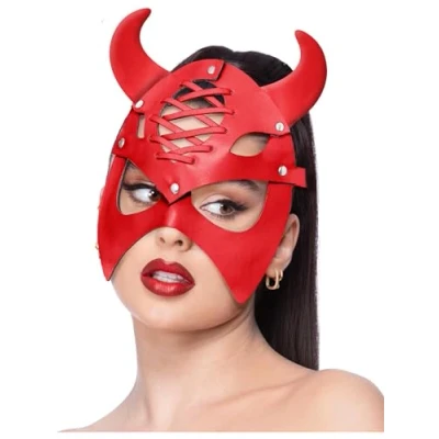 Afbeelding van Smiffys 53009 Red Fever Mock Leather Devil Mask, Vrouwen, One Size