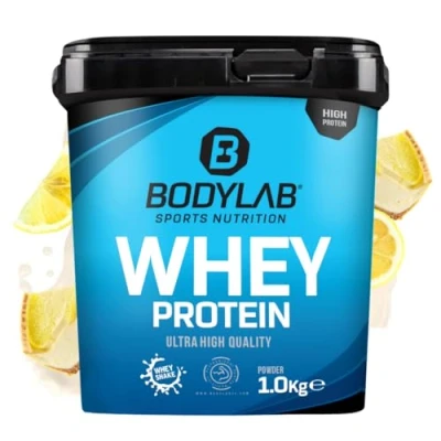 Afbeelding van Bodylab24 eiwitpoeder Whey Protein Citroen kaastaart 1kg, eiwitshake voor krachttraining en fitness, poeder kan spieropbouw ondersteunen, Hoogwaardig met 80% eiwit, Aspartaamvrij