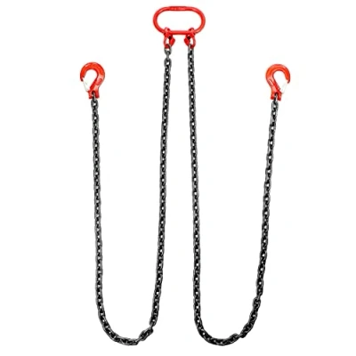 Afbeelding van QWORK® 3T hijsband kettingstrop 2M 2 strengen G80 mangaanstalen ketting (8 mm) gelegeerd stalen haak met hoge treksterkte