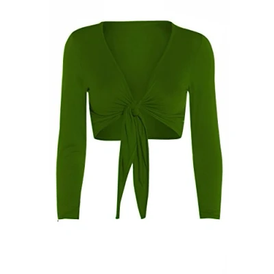Afbeelding van Fashion Valley Womens Tie Knot Shrug Korte Dames Crop Vest Wrap Bolero Top Plus Size 8 22 UK M/L 12 14 Jade Groen
