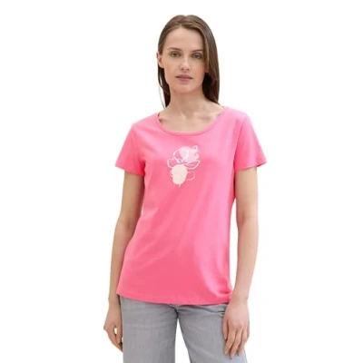 Afbeelding van TOM TAILOR Basic T shirt voor dames met bloemenprint, 15799 Carmine Pink, M