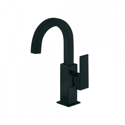 Afbeelding van Wastafelmengkraan Tres Cuadro Exclusive 1 Hendel Uitloop Gebogen 17 cm Vierkant Mat Zwart