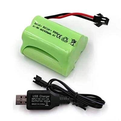 Afbeelding van Gecoty® Oplaadbare AA accupack, 6V 2400mAh NiMH batterij pack met USB oplaadkabel en SM 2P stekker, gebruikt voor Amfibische auto afstandsbediening, zonne verlichting, elektrisch gereedschap