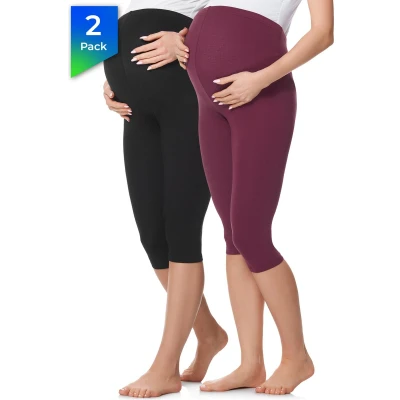 Afbeelding van BE Mammy Dames Leggings Zwangerschapskleding Capri Katoen BE20 229 LE 2P 2Pack Zwart/Wijnrood XL