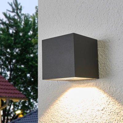 Afbeelding van Lucande LED wandlamp buiten 1licht drukgegoten aluminium H: 12 cm donkergrijs Inclusief lichtbron