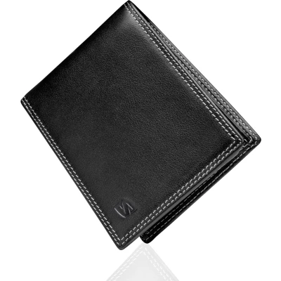 Afbeelding van SERASAR Portemonnee [Space] Zwart/Wit Leren Heren Leer Bruin Zeer Soepel Nappa Portefeuille Mannen Cadeautjes Cadeau voor Man Pasjeshouder