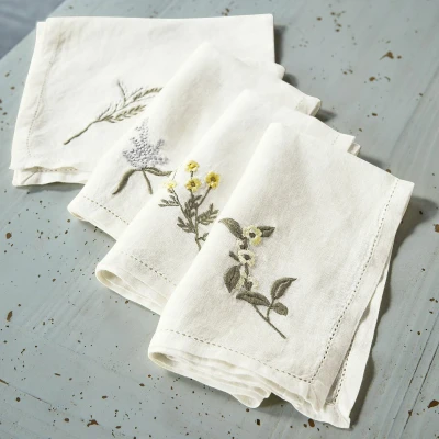 Afbeelding van LOBERON Servet set van 4 Lentilly wit/meerkleurig