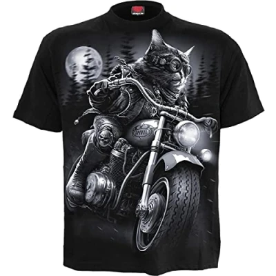 Afbeelding van Spiral Nine Lives T shirt zwart XL 100% katoen Basics, Biker, Cats, Rock wear