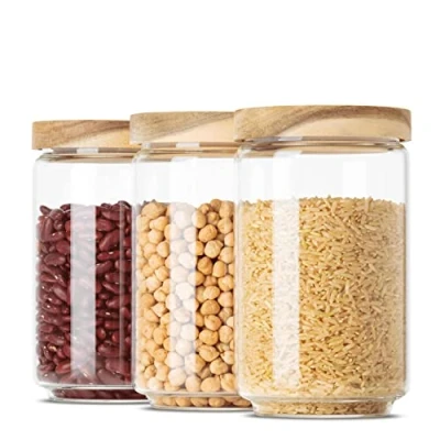 Afbeelding van Econovo® voorraaddozen met deksel van glas (3 delig), stapelbaar en luchtdicht, glazen voorraadpotten voor levensmiddelen, groot klein, set de keuken, 700 ml