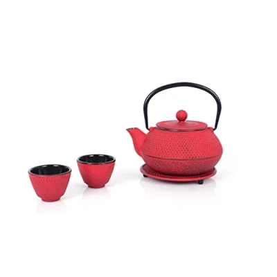Afbeelding van Echtwerk Theeservies van gietijzer, theepot 0,8 l met afneembare zeef, theemaker onderzetter, theepotset in vintage design voor het bereiden losse thee, grijs