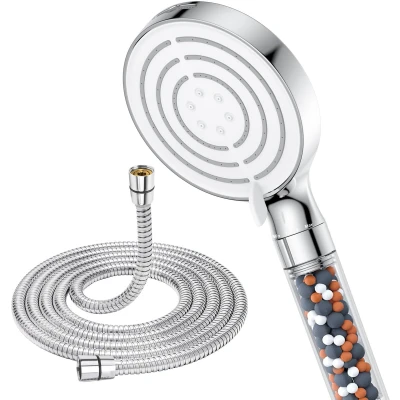 Afbeelding van SREWOHS Douchekop, waterbesparend, met slang, 1,8 m, hogedruk, spaardouchekop filter, regendouche, ronde handdouche (diameter 120 mm), 6 straalsoorten, douchekop anti kalkfunctie