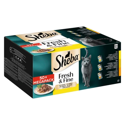 Afbeelding van 50x50g Met kip, gevogelte &amp; kalkoen in saus verse 2Fijne zakjes Sheba natvoer voor katten