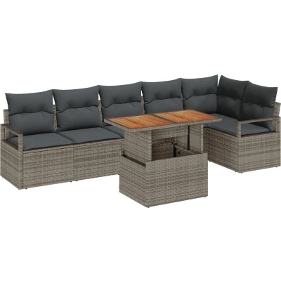 Afbeelding van vidaXL 7 Piece Tuin Sofa Set met Kussens Grijs Poly Rieten Acacia
