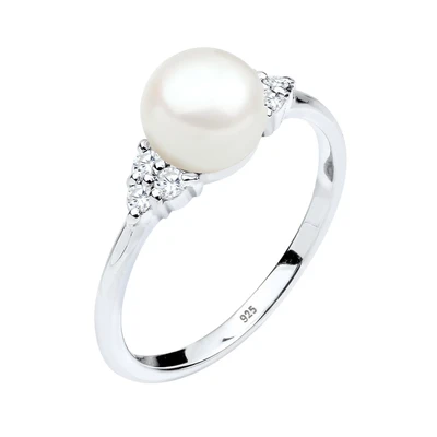 Afbeelding van Elli PREMIUM Dames Klassieke Zoetwater Gekweekte Parel met Cubic Zirconia Kristallen in 925 Sterling Zilver