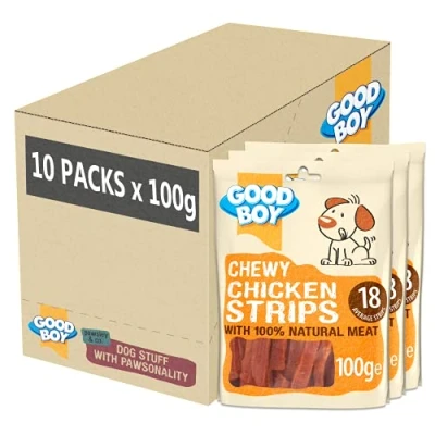 Afbeelding van Good Boy Chewy Chicken Strips Hondentraktaties Gemaakt met 100% natuurlijk kippenborstvlees 100 g ℮ Tarwe en Graanvrije hondensnoepjes Case van 10