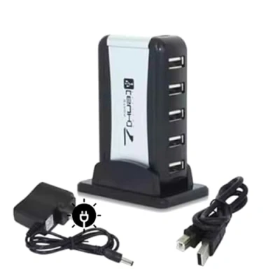 Afbeelding van O19C 7 Port USB 2.0 Hub Adapter met Voeding en Standaard, High Speed (480 Mbps) voor PC Mac, Plug &amp; Play