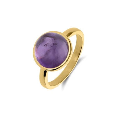 Afbeelding van Lucardi Dames Stalen goldplated Ring met amethyst Staal Goudkleurig 16 / 50 mm