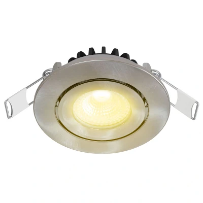 Afbeelding van Led inbouwspot nikkel/RVS dimbaar, warm wit (2700K), kantelbaar, 5W vervangt 50W, zaagmaat Ø55mm, buitenmaat Ø62mm, 23mm diep