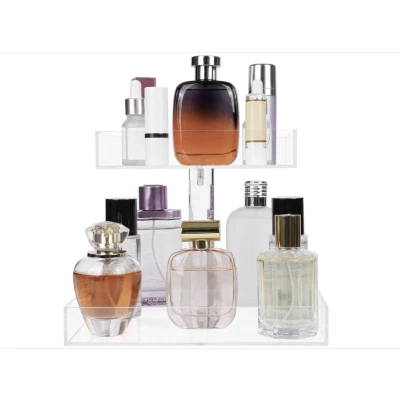 Afbeelding van 2 Laags Parfum Organizer Display Doorzichtig Acryl Opslag voor Make Up, Cosmetica, Cologne, Skincare Tray Badkamer, Up Tafel, Dressoir, Keuken, Slaapkamer, Winkel