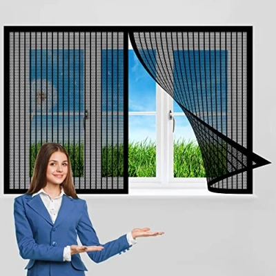 Afbeelding van Magnetisch muggeninsecten raamscherm 150 x cm, Heavy Duty Bug Mesh Gordijn, Makkelijk te installeren voor raam, raam transparant vliegscherm, Zwart