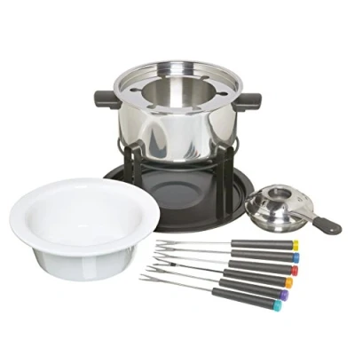 Afbeelding van KitchenCraft 3 in 1 Fondueset met Kleurgecodeerde Fondue Vorken (voor Chocolade Vlees en Kaas Fondue)