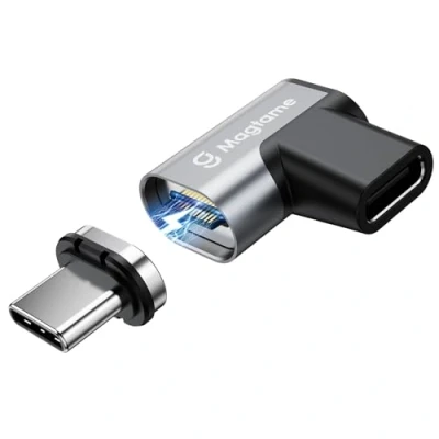 Afbeelding van Magtame Magnetische USB C adapter, 240 W mannelijk vrouwelijk, gegevensoverdracht 20 Gbit/s, 90 graden hoek adapter type C, 4K video uitgang, compatibel met ROG Ally, Steam Deck, Switch, iPhone 15