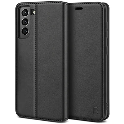 Afbeelding van BEZ Samsung S21 Hoesje Bookcase, Book Case PU Leer Wallet Met Pasjeshouder voor Galaxy 5G / 4G, Telefoonhoes Leren Portemonnee Flip Cover, Standaard, Magnetische Sluiting, Zwart