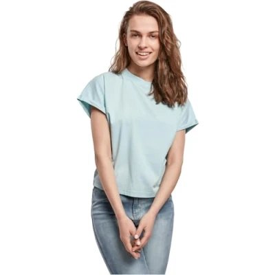 Afbeelding van Urban Classics Dames T Shirt Ladies Short Pigment Dye Cut On Sleeve Tee, top voor vrouwen in vele kleuren, maten XS 5XL, seablue, 4XL