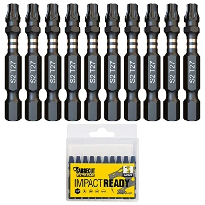 Afbeelding van 10 x SabreCut SCTX2750_10 50mm TX27 T27 slagschroevendraaier driver bits set enkelzijdig Torx Heavy Duty inclusief opbergdoos