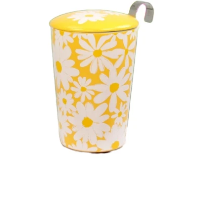 Afbeelding van Eigenart TeaEve Daisy Geel Porseleinen Theebeker 350ml met Theefilter