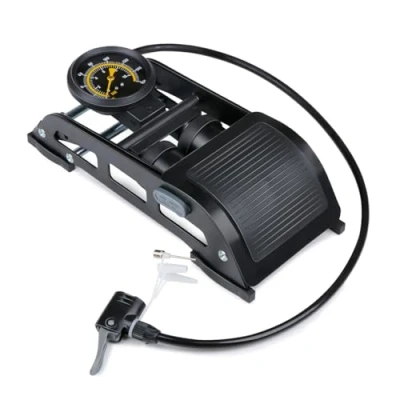 Afbeelding van Dunlop Dubbele Voetpomp met Manometer Luchtpomp voor Auto, Fiets, Motor en Bal Fietspomp Drukmeter Pomp Schrader Ventiel Frans Universeel