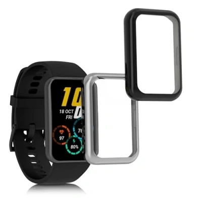 Afbeelding van kwmobile 2x smartwatch hoes geschikt voor Huawei Watch Fit 2 hoesje Siliconen sporthorloge cover Activity tracker case in zwart / zilver