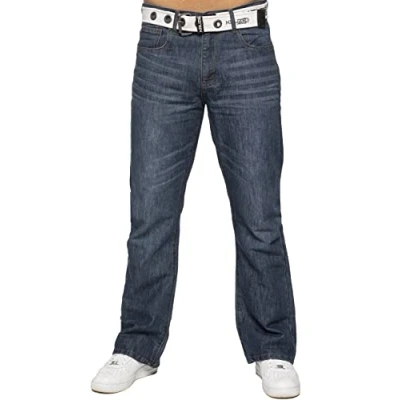 Afbeelding van Kruze Heren Bootcut Jeans Uitlopende Wijde Pijpen Denim Broek Grote Tall Alle Taille Maten, Blauw, 36W / 34L