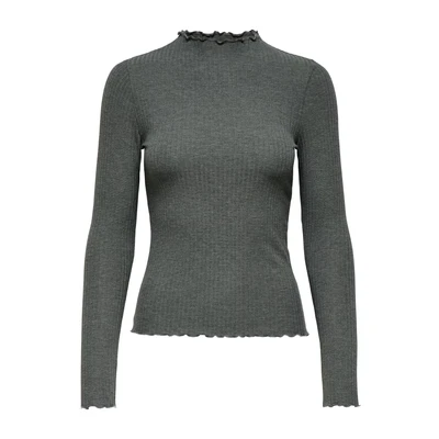 Afbeelding van ONLY Onlemma L/S High Neck Top Noos JRS Comfortabele hoge kraag met vrouwelijke ruches, Castor Gray, XS dames,