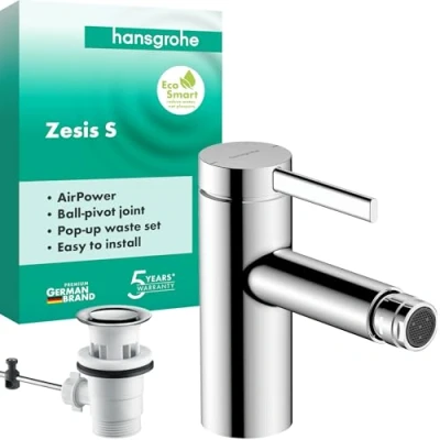 Afbeelding van hansgrohe Zesis S Bidetkraan met pop up waste, ééngreeps bidetmengkraan waterbesparend (EcoSmart) uitloophoogte 83 mm, chroom, 74200000