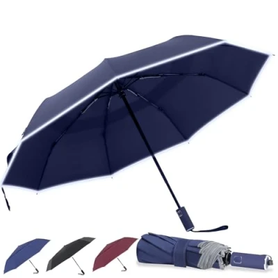 Afbeelding van Winddichte Reisparaplu,9 ribben Waterdicht Vouwen, Windbestendig, Draagbare Paraplu met Telfon, Perfect voor Rugzak, Auto, Mannen en Vrouwen, Automatisch Openen/Sluiten (blauw)