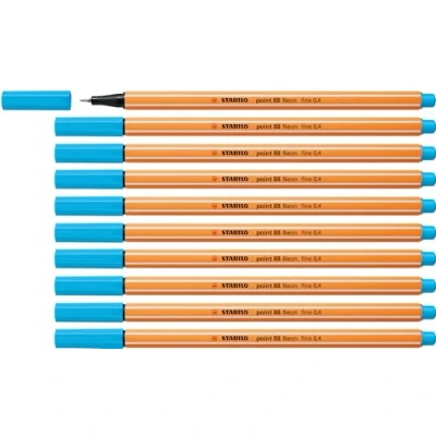 Afbeelding van Fineliner STABILO point 88 10 stuks neonkleur, fluorescerend blauw