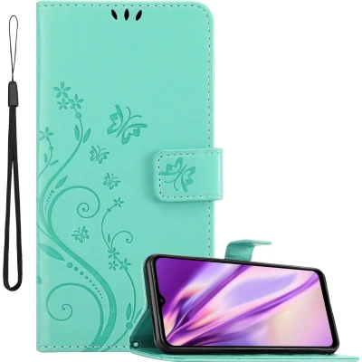 Afbeelding van Cadorabo Hoesje geschikt voor Samsung Galaxy M23 5G in BLOEMEN TURKOOIS Beschermhoes bloemmotief met magnetische sluiting, standfunctie en kaartsleuven Book Case Cover Etui