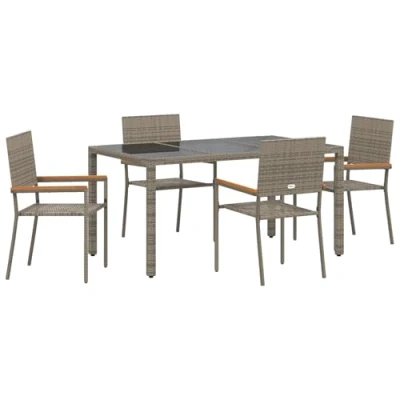Afbeelding van vidaXL 5 Delige Tuin Eettafel Set Grijze Poly Rattan
