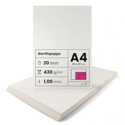 Afbeelding van Netuno 20 stuks Biervilt crème DIN A4 210x 297 mm 1,00 430g bierkarton voor drankonderzetters fotoalbums passe partouts knutselwerk boekbinderwerk