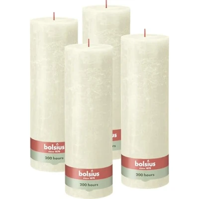 Afbeelding van Bolsius Rustieke stompkaars XXL ivoor 4 stuks 30 x 10 cm decoratieve huishoudelijke kaarsen lengte brandduur 200 uur geurloos bevat natuurlijke plantaardige was zonder palmolie