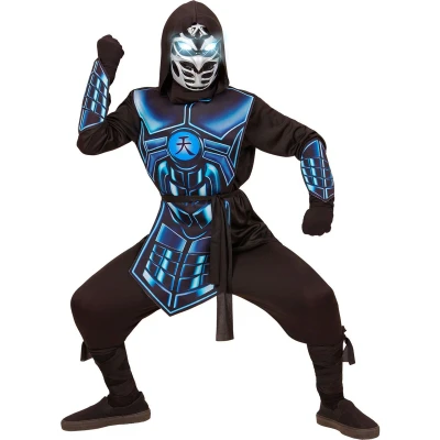 Afbeelding van Widmann Kinderkostuum Cyber Ninja, bovendeel met capuchon, uitrusting, riem, armbeschermer, masker helder en geluid, Halloween, carnaval, themafeest