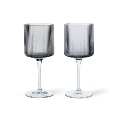 Afbeelding van Ferm LIVING Ripple witte wijnglas 26 cl set van 2 Grijs
