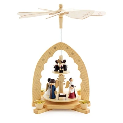 Afbeelding van BRUBAKER 2 Tier Houten Kerstpiramide 30 cm Kerststal Christus Geboorte met Maria en Josef, Engelen Carol Zangers