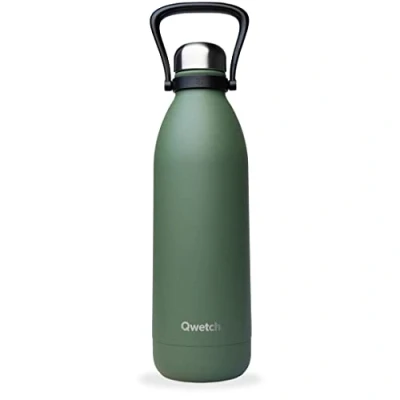 Afbeelding van Qwetch Grote thermosfles Kaki 1,5 l 48 uur koud en 16 warm Waterdicht BPA vrij Roestvrijstalen fles met draaggreep Geïsoleerde thermoskan voor picknick, camping, familie